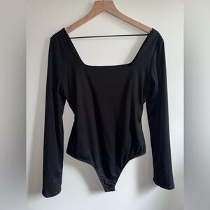 Lulus Square Neckline Open Back Black Bodysuit Long Sleeve Women Size XL
